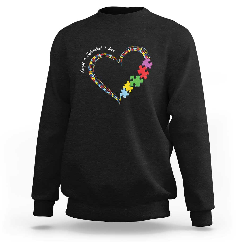 Autism Awareness Accept Understand Love Sweatshirt Love Heart Puzzle Pieces