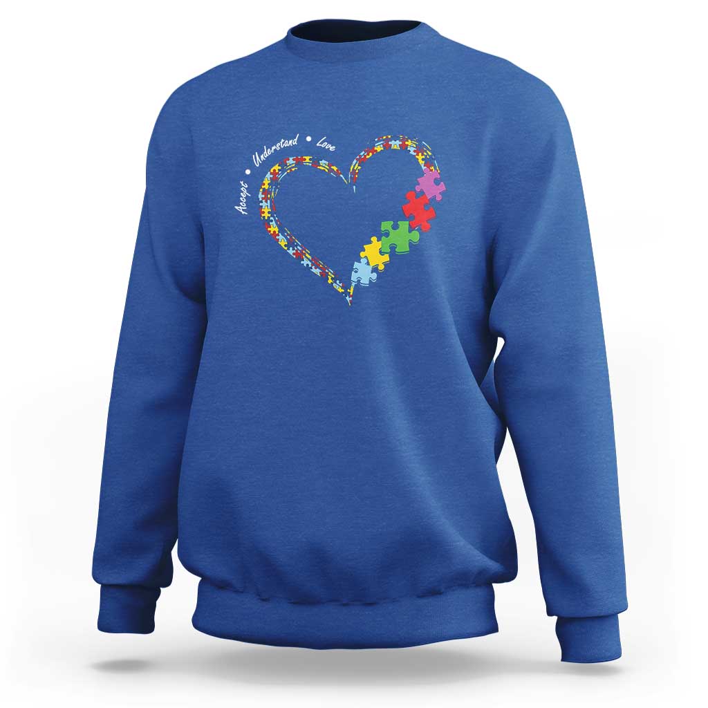 Autism Awareness Accept Understand Love Sweatshirt Love Heart Puzzle Pieces