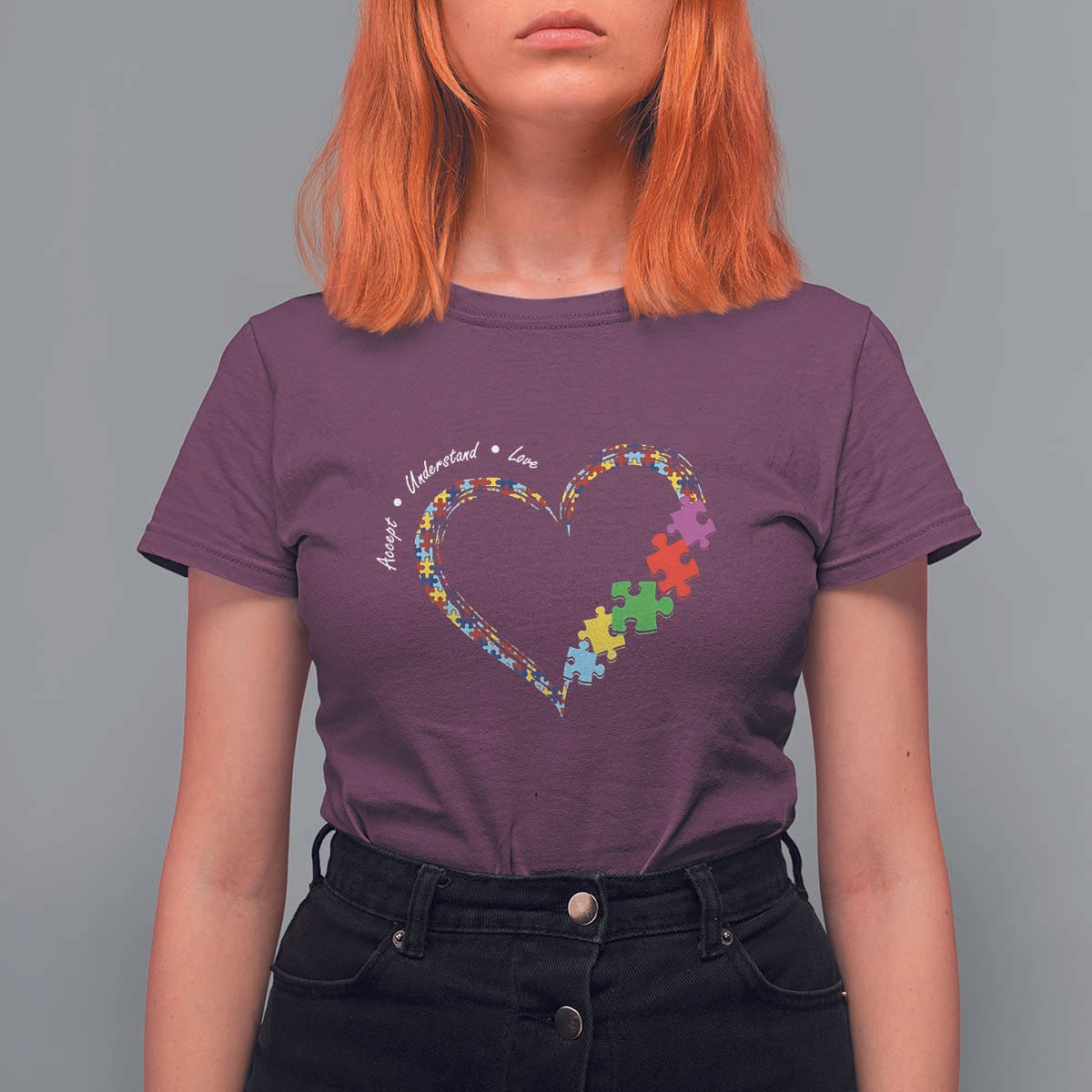 Autism Awareness Accept Understand Love T Shirt For Women Love Heart Puzzle Pieces