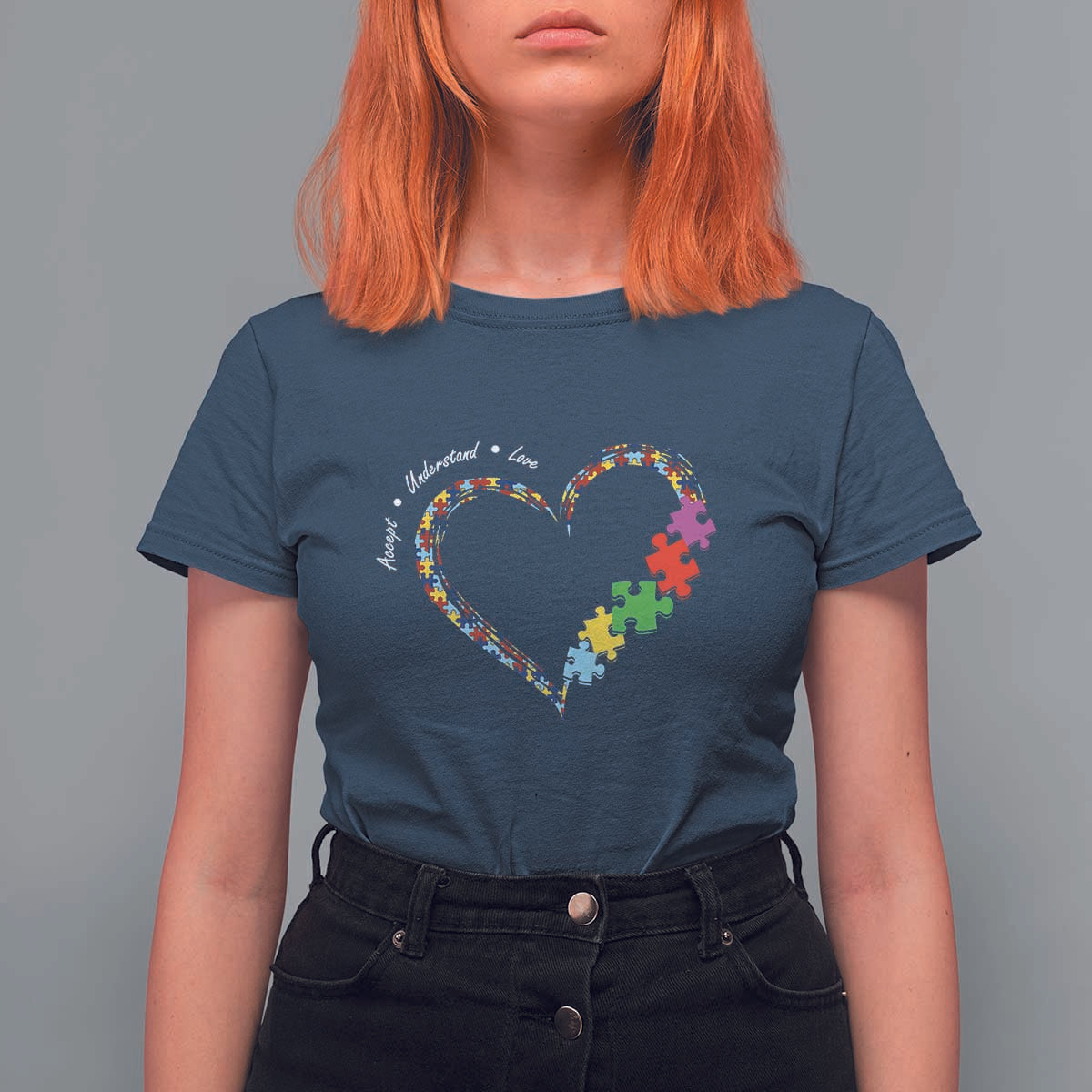 Autism Awareness Accept Understand Love T Shirt For Women Love Heart Puzzle Pieces
