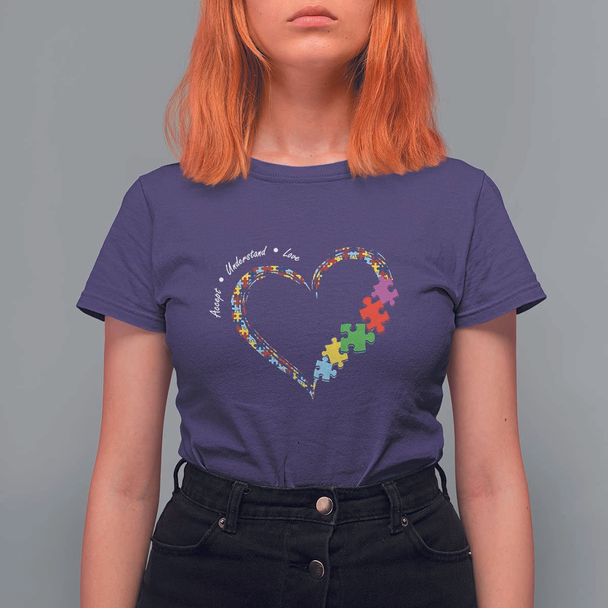 Autism Awareness Accept Understand Love T Shirt For Women Love Heart Puzzle Pieces