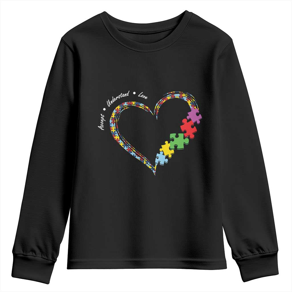 Autism Awareness Accept Understand Love Youth Sweatshirt Love Heart Puzzle Pieces