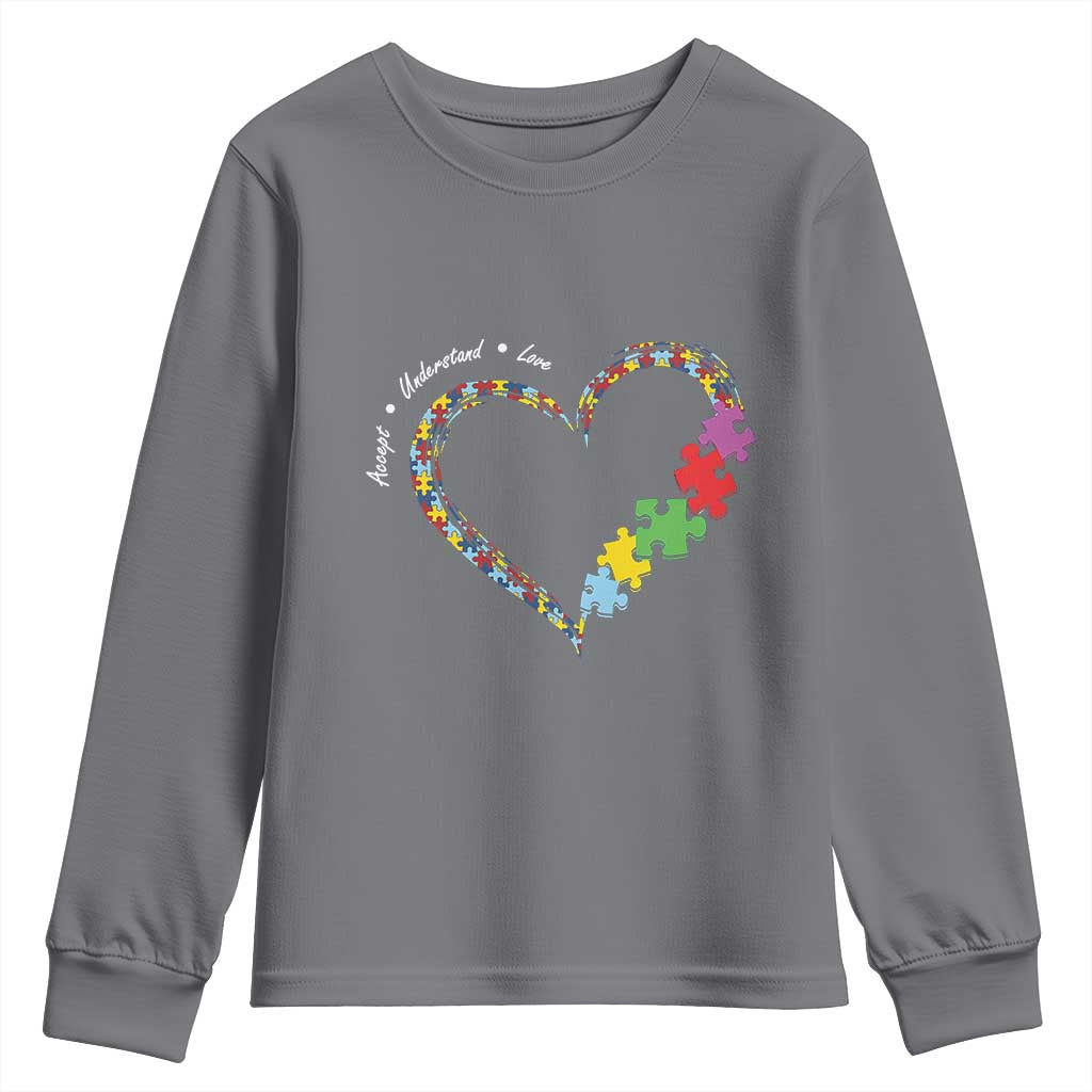 Autism Awareness Accept Understand Love Youth Sweatshirt Love Heart Puzzle Pieces