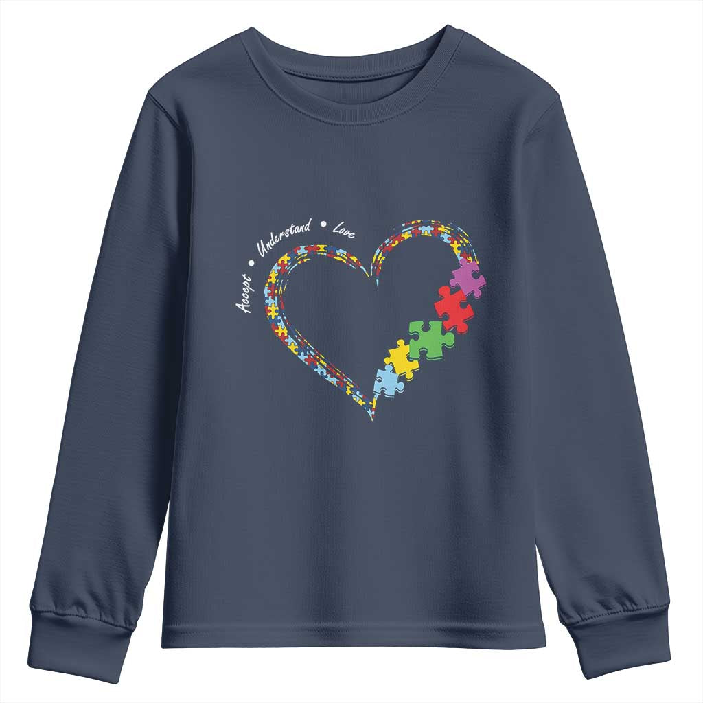 Autism Awareness Accept Understand Love Youth Sweatshirt Love Heart Puzzle Pieces