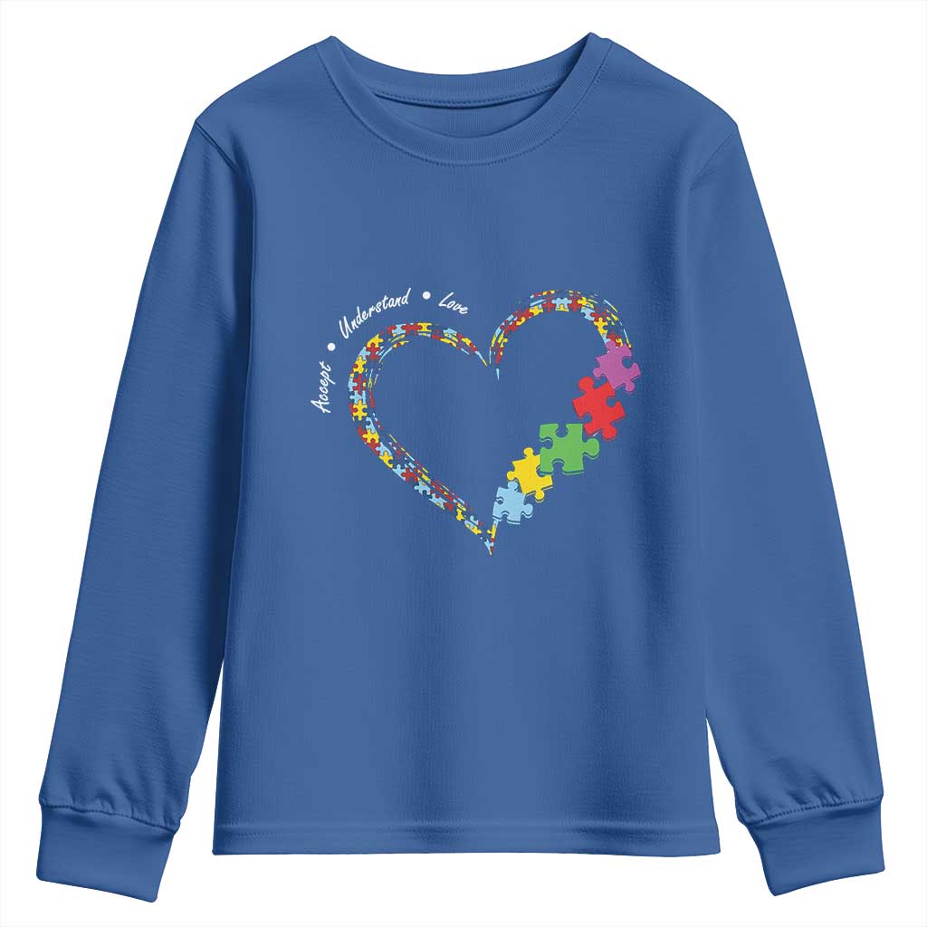 Autism Awareness Accept Understand Love Youth Sweatshirt Love Heart Puzzle Pieces