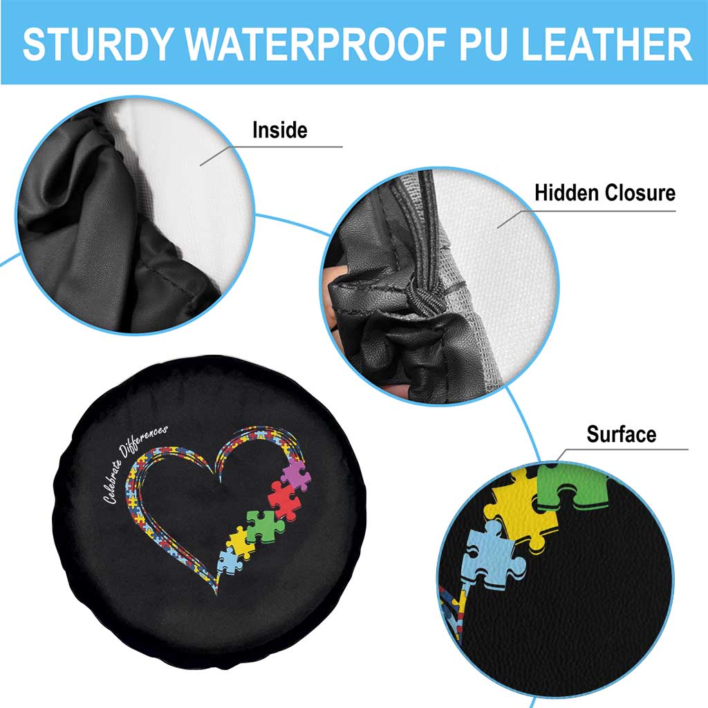 Autism Awareness Celebrate Differences Spare Tire Cover Love Heart Puzzle Pieces