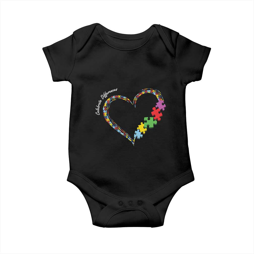 Autism Awareness Celebrate Differences Baby Onesie Love Heart Puzzle Pieces