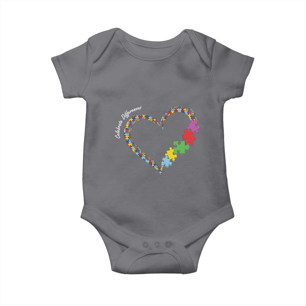 Autism Awareness Celebrate Differences Baby Onesie Love Heart Puzzle Pieces