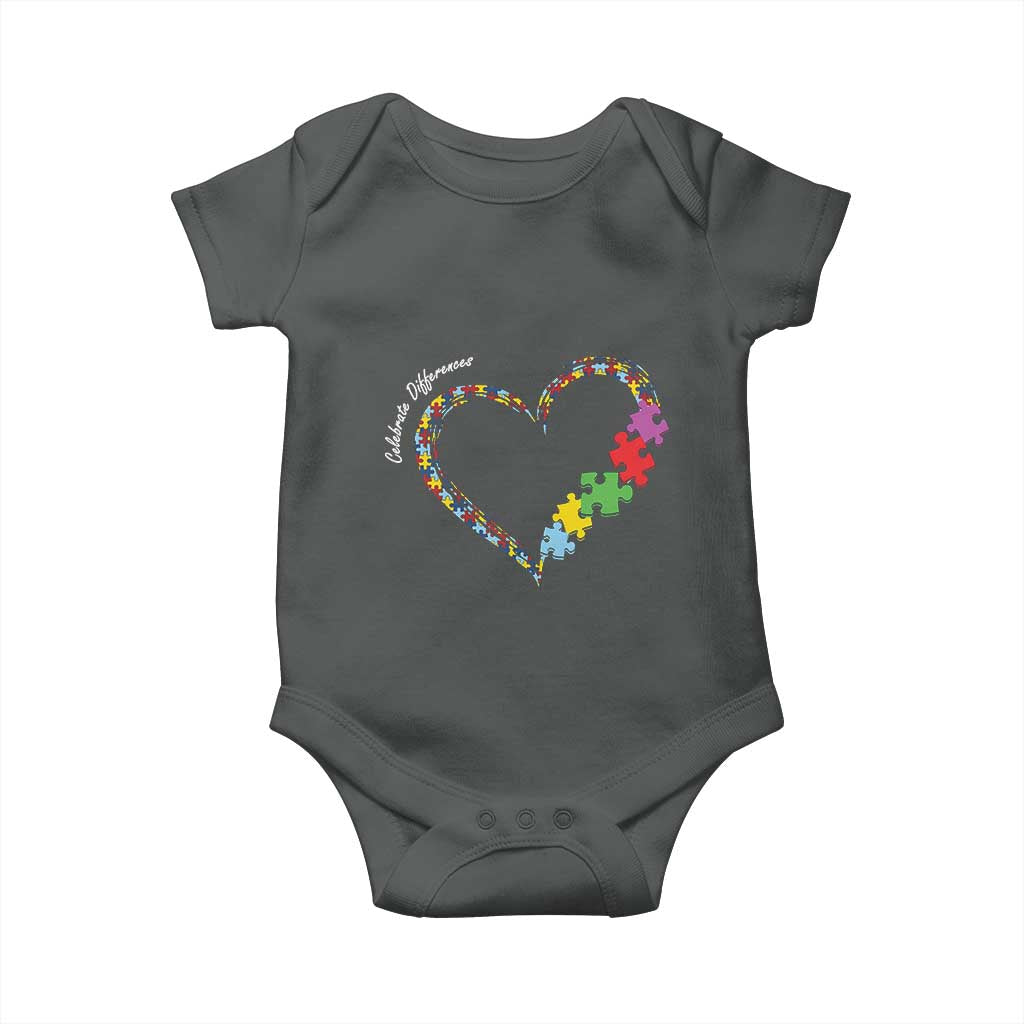 Autism Awareness Celebrate Differences Baby Onesie Love Heart Puzzle Pieces