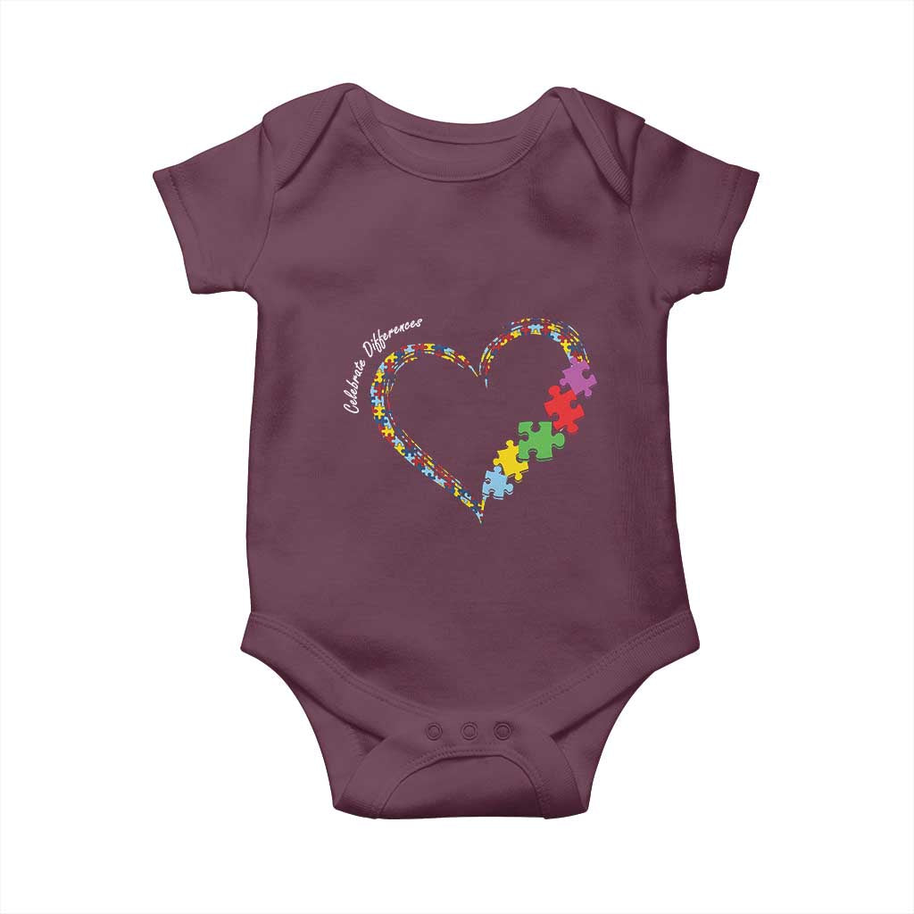 Autism Awareness Celebrate Differences Baby Onesie Love Heart Puzzle Pieces