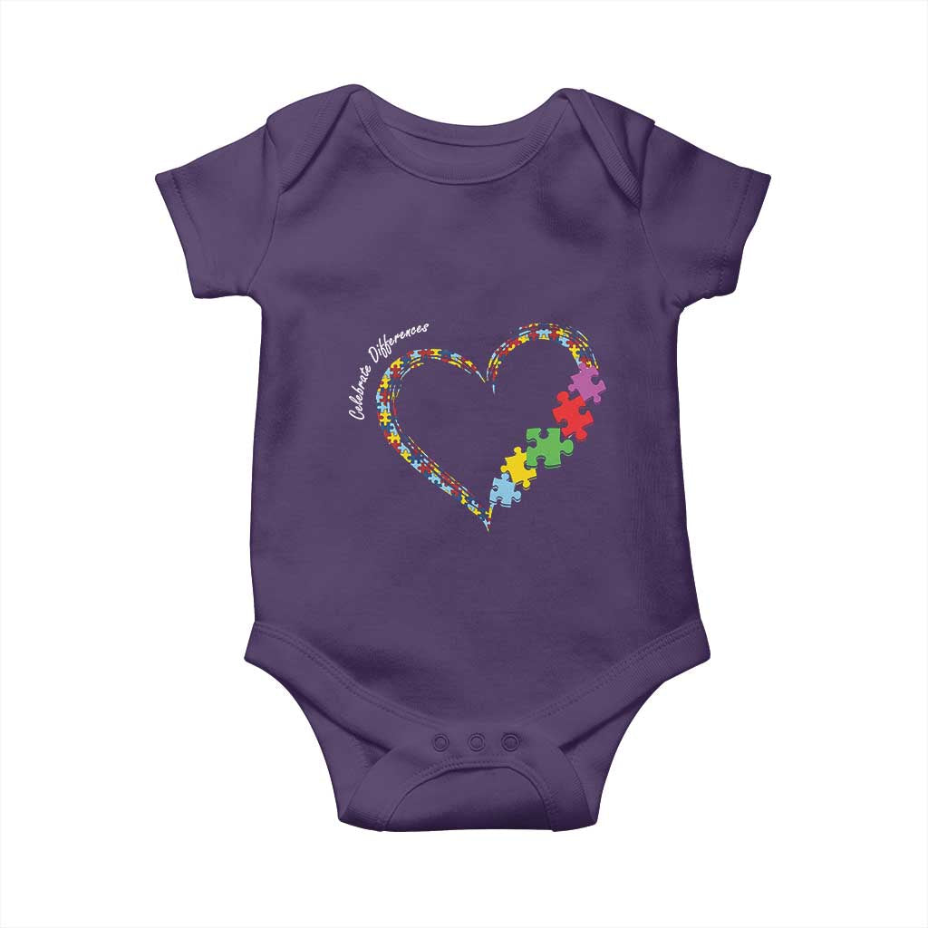 Autism Awareness Celebrate Differences Baby Onesie Love Heart Puzzle Pieces