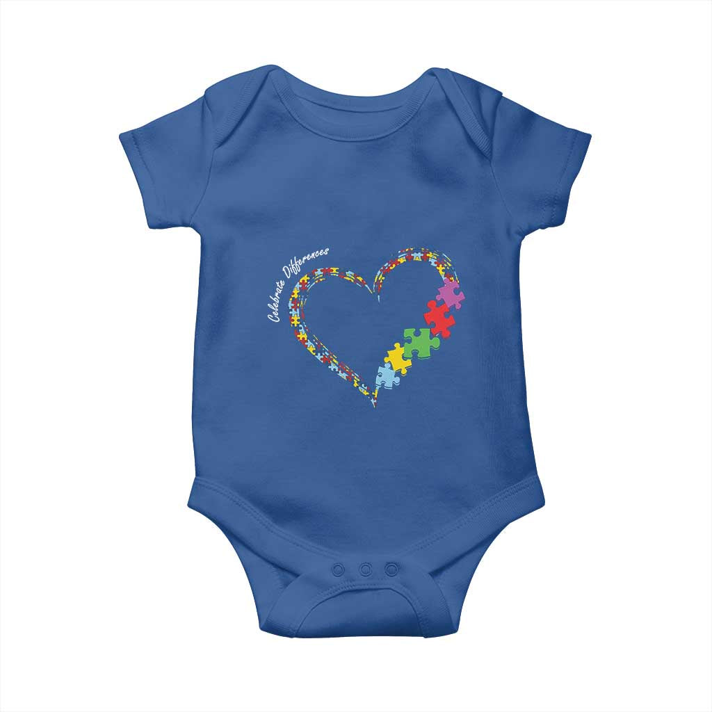 Autism Awareness Celebrate Differences Baby Onesie Love Heart Puzzle Pieces