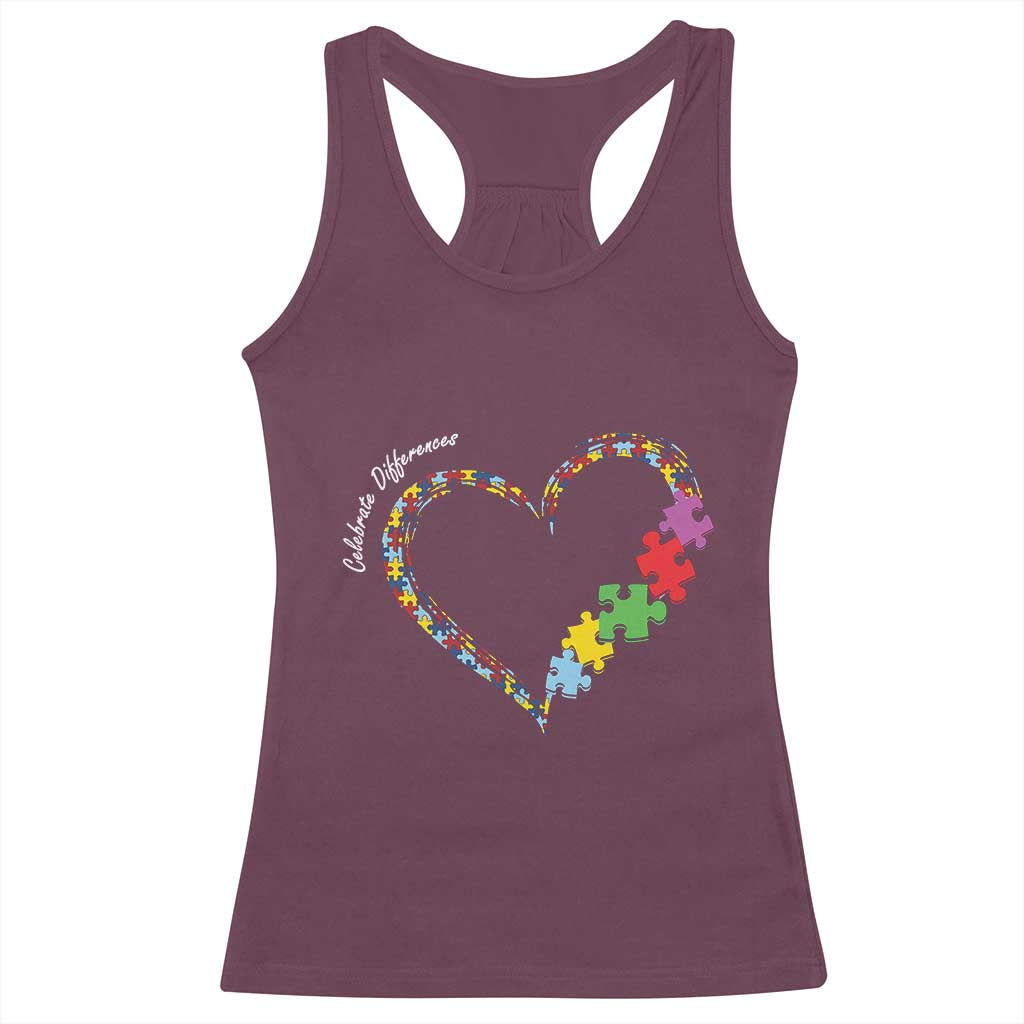 Autism Awareness Celebrate Differences Racerback Tank Top Love Heart Puzzle Pieces