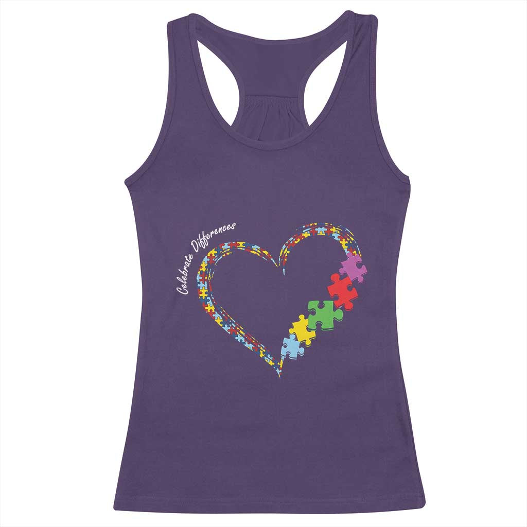 Autism Awareness Celebrate Differences Racerback Tank Top Love Heart Puzzle Pieces