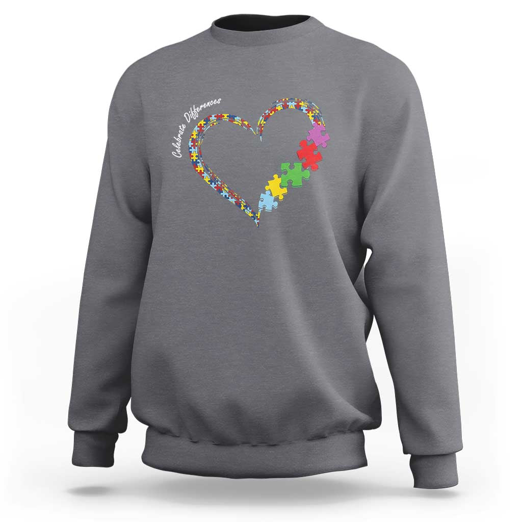 Autism Awareness Celebrate Differences Sweatshirt Love Heart Puzzle Pieces