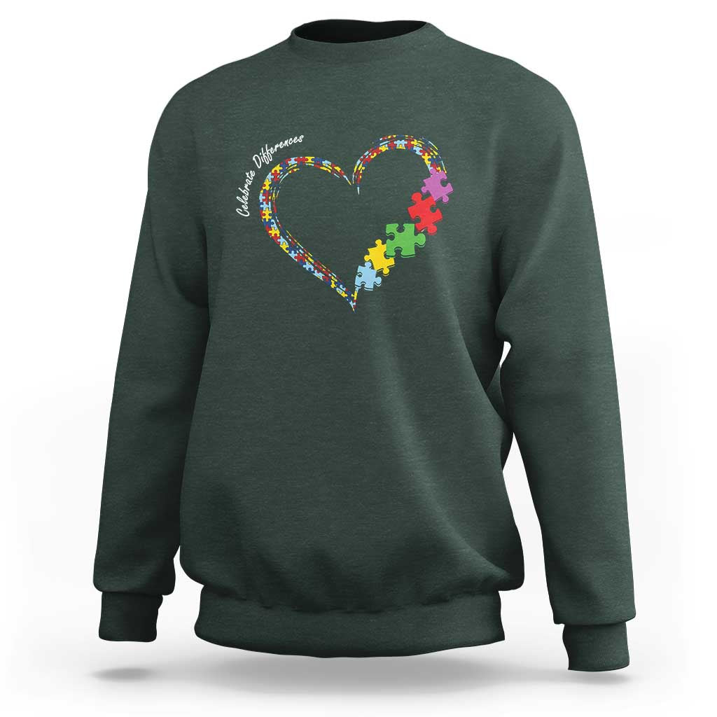 Autism Awareness Celebrate Differences Sweatshirt Love Heart Puzzle Pieces
