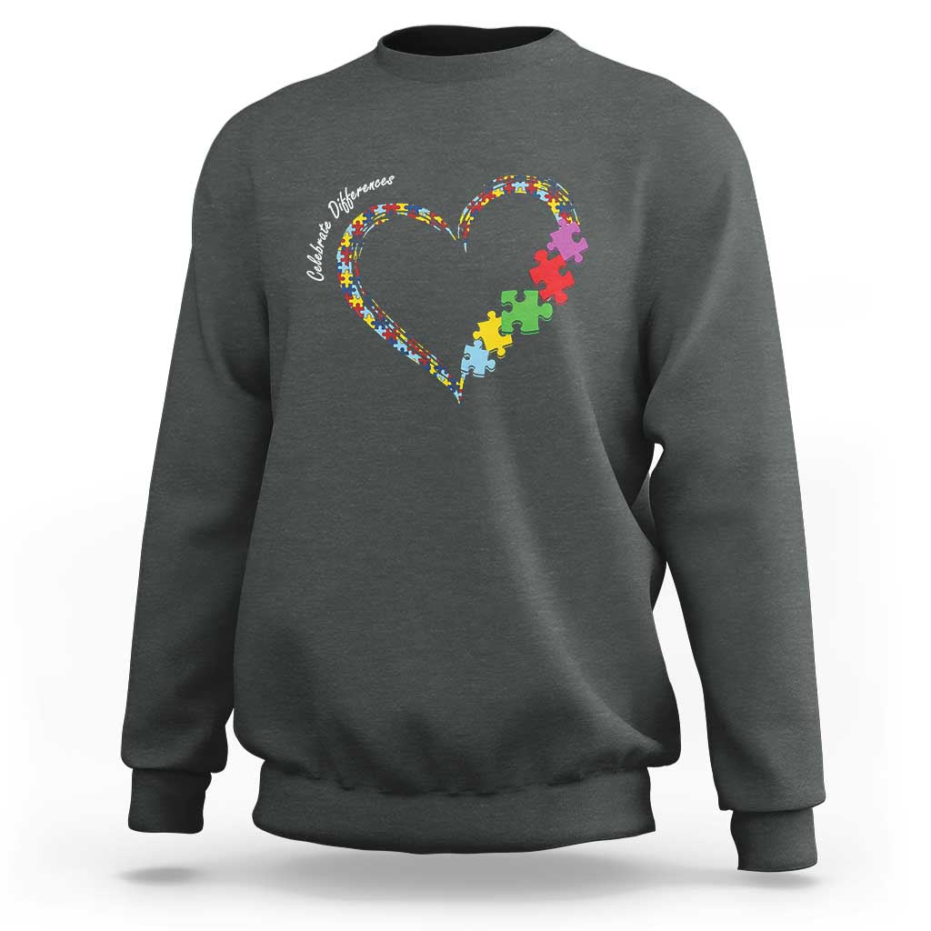 Autism Awareness Celebrate Differences Sweatshirt Love Heart Puzzle Pieces