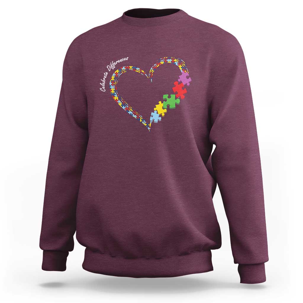 Autism Awareness Celebrate Differences Sweatshirt Love Heart Puzzle Pieces