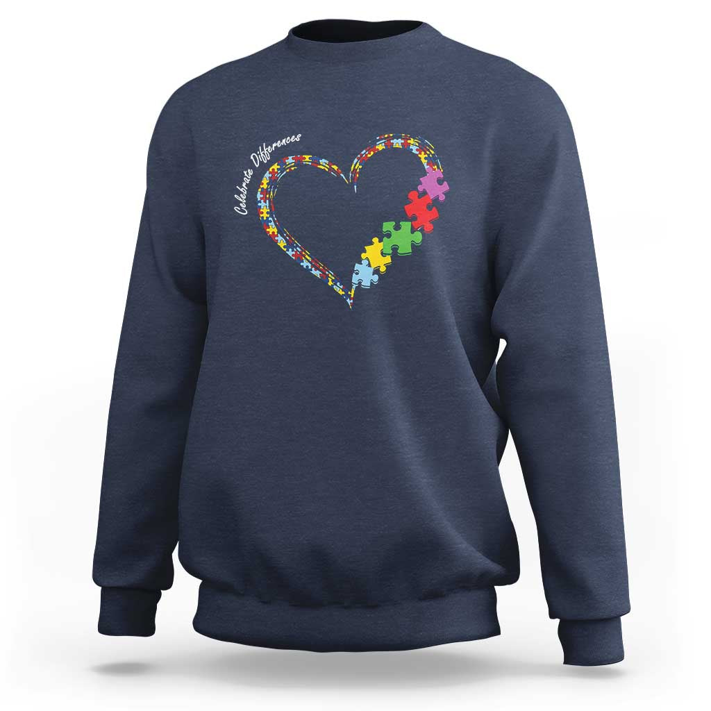 Autism Awareness Celebrate Differences Sweatshirt Love Heart Puzzle Pieces