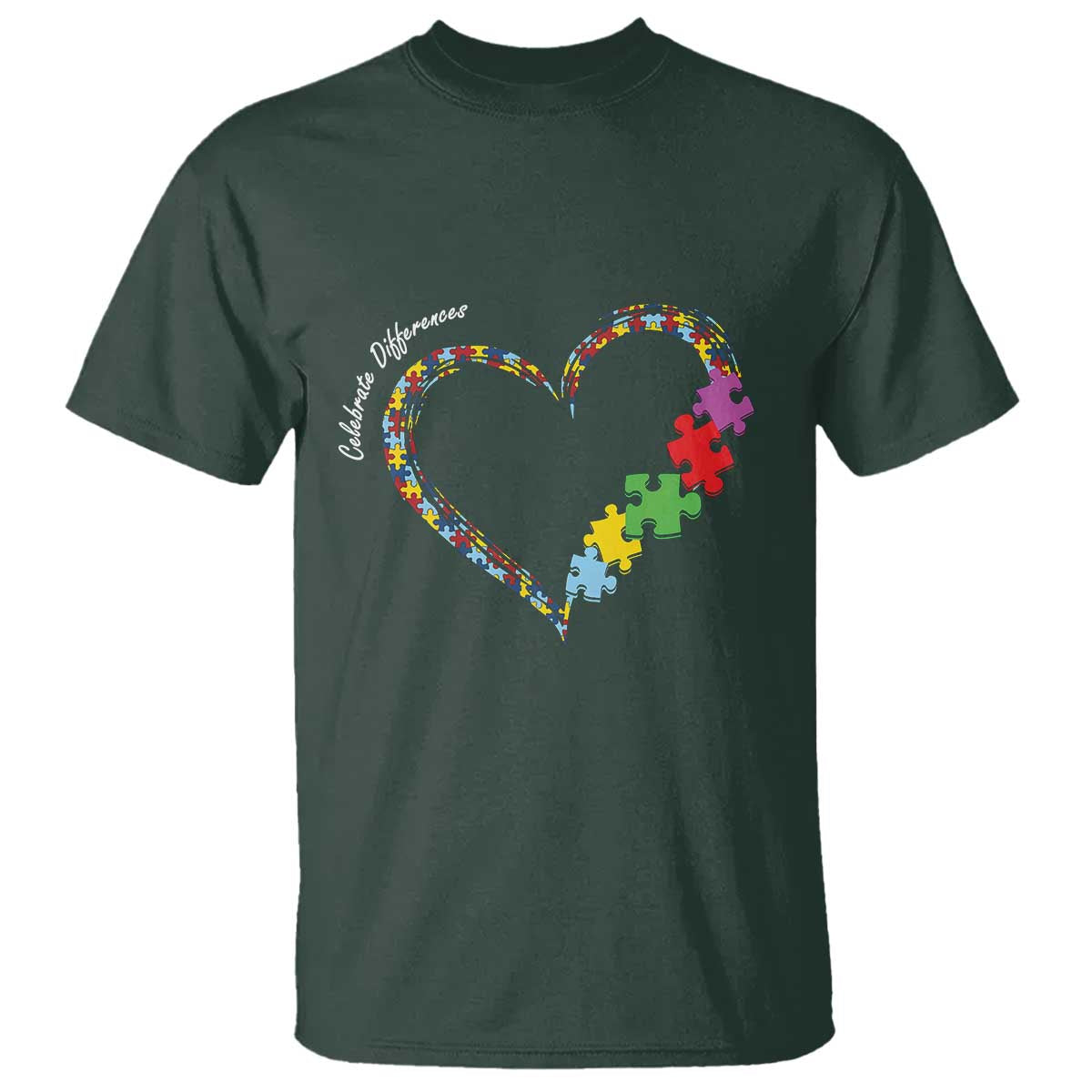 Autism Awareness Celebrate Differences T Shirt Love Heart Puzzle Pieces