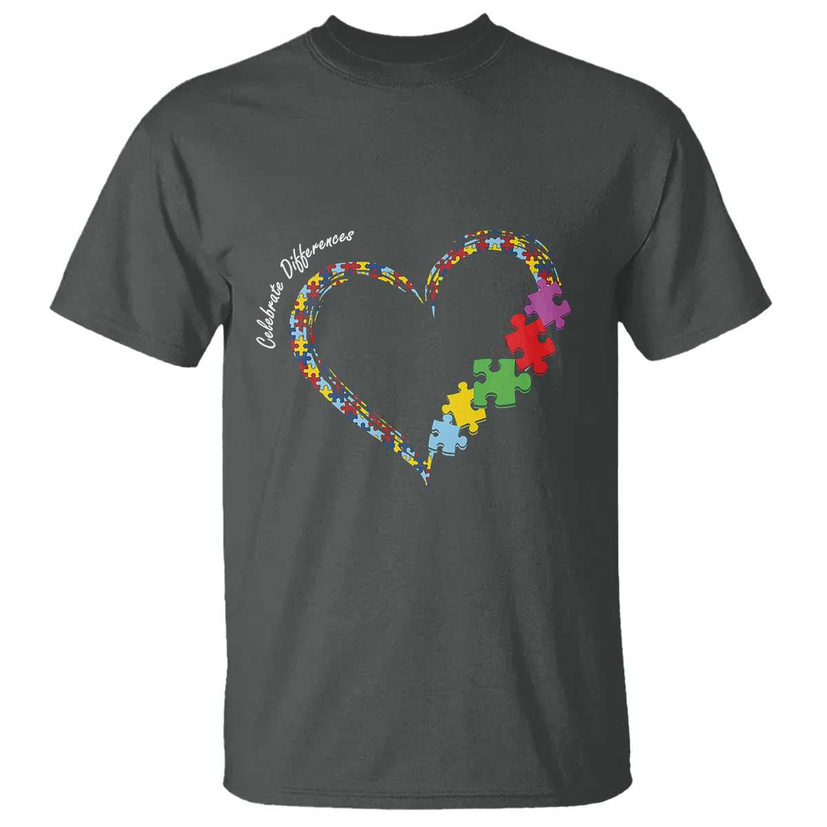 Autism Awareness Celebrate Differences T Shirt Love Heart Puzzle Pieces