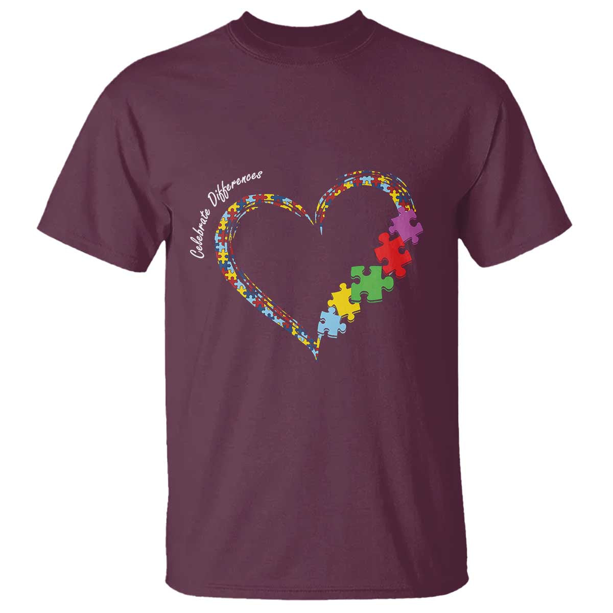 Autism Awareness Celebrate Differences T Shirt Love Heart Puzzle Pieces