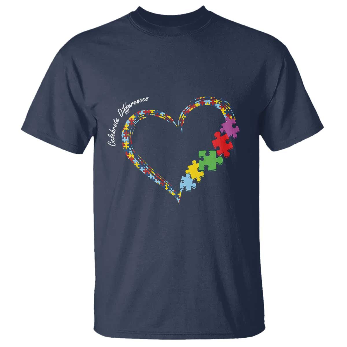 Autism Awareness Celebrate Differences T Shirt Love Heart Puzzle Pieces