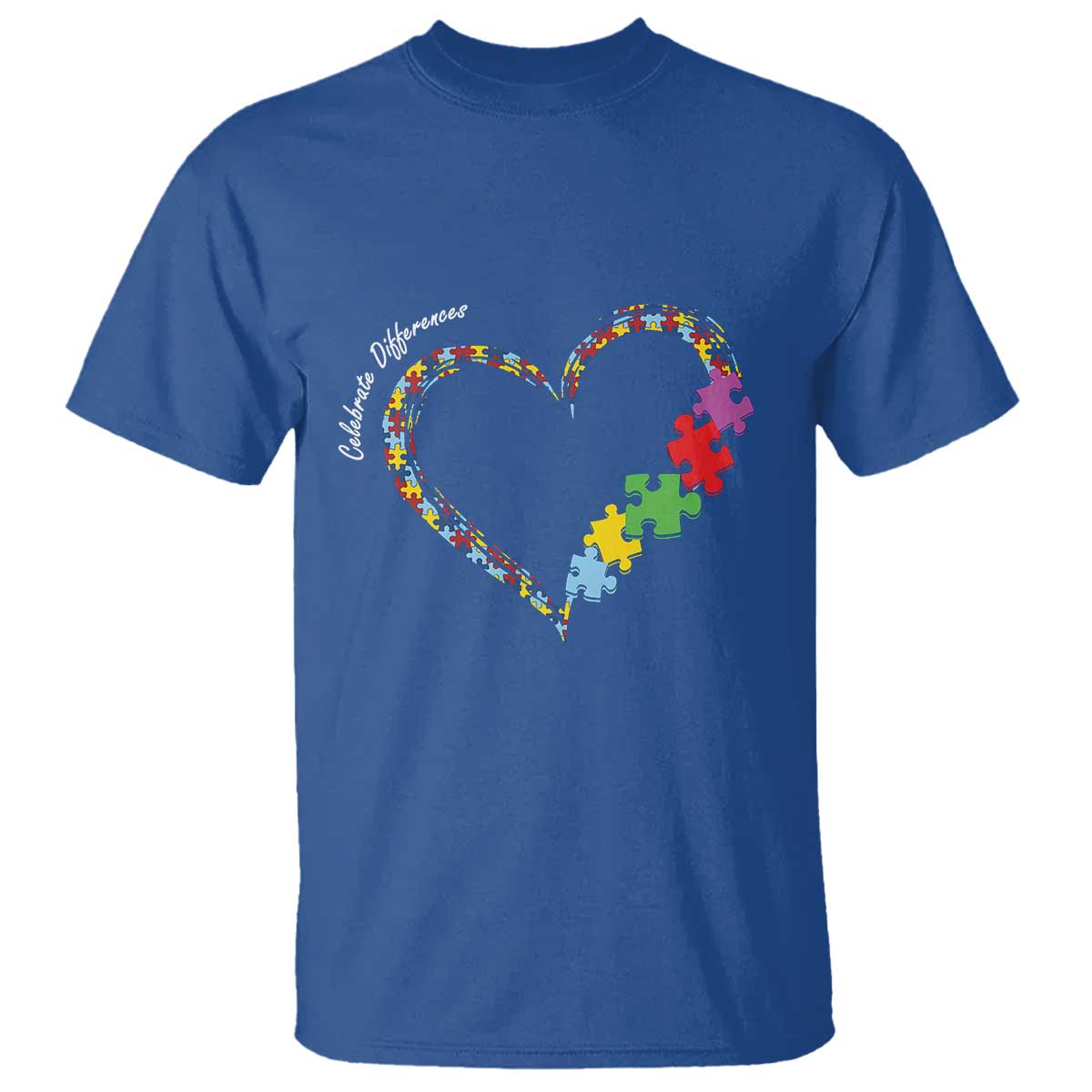 Autism Awareness Celebrate Differences T Shirt Love Heart Puzzle Pieces