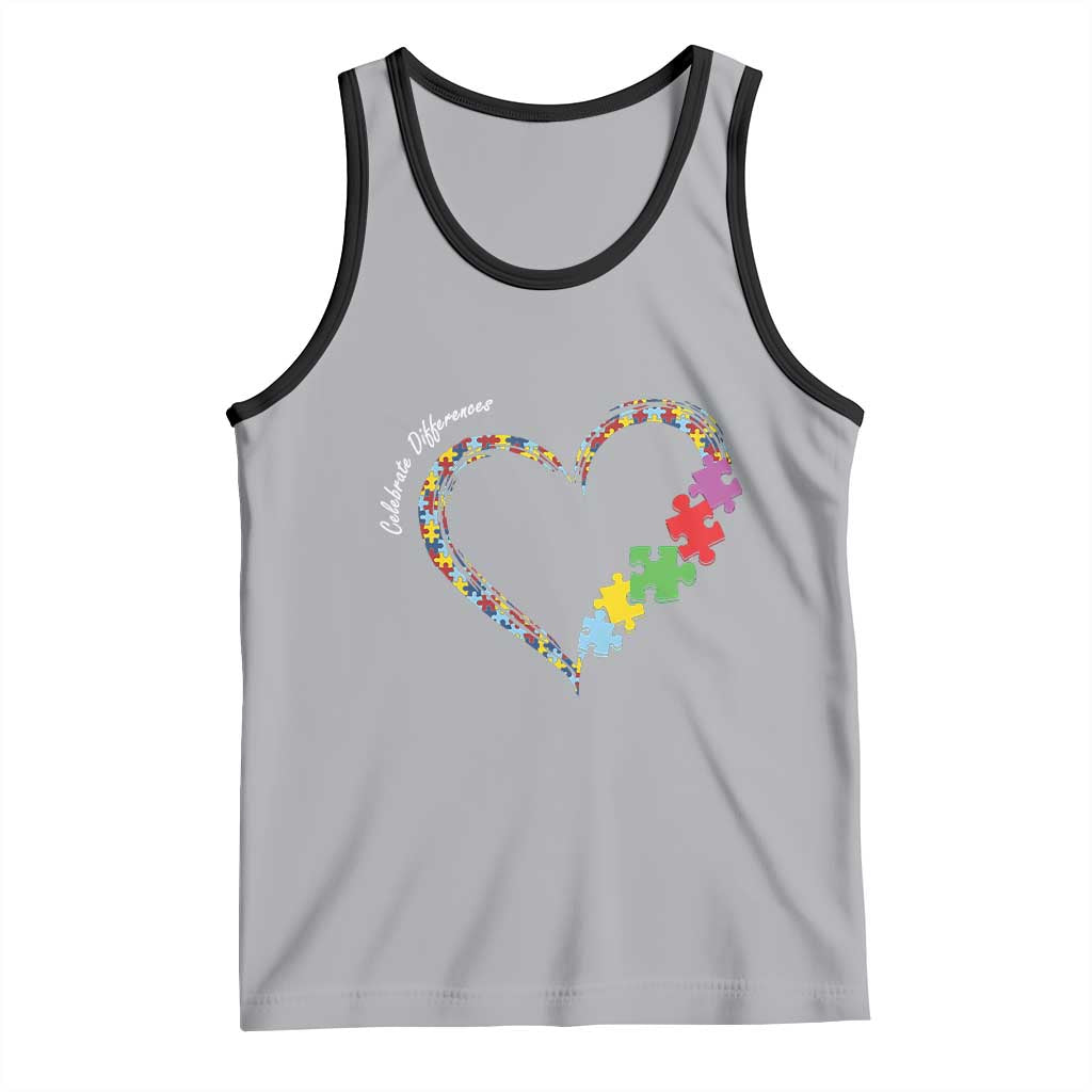 Autism Awareness Celebrate Differences Tank Top Love Heart Puzzle Pieces