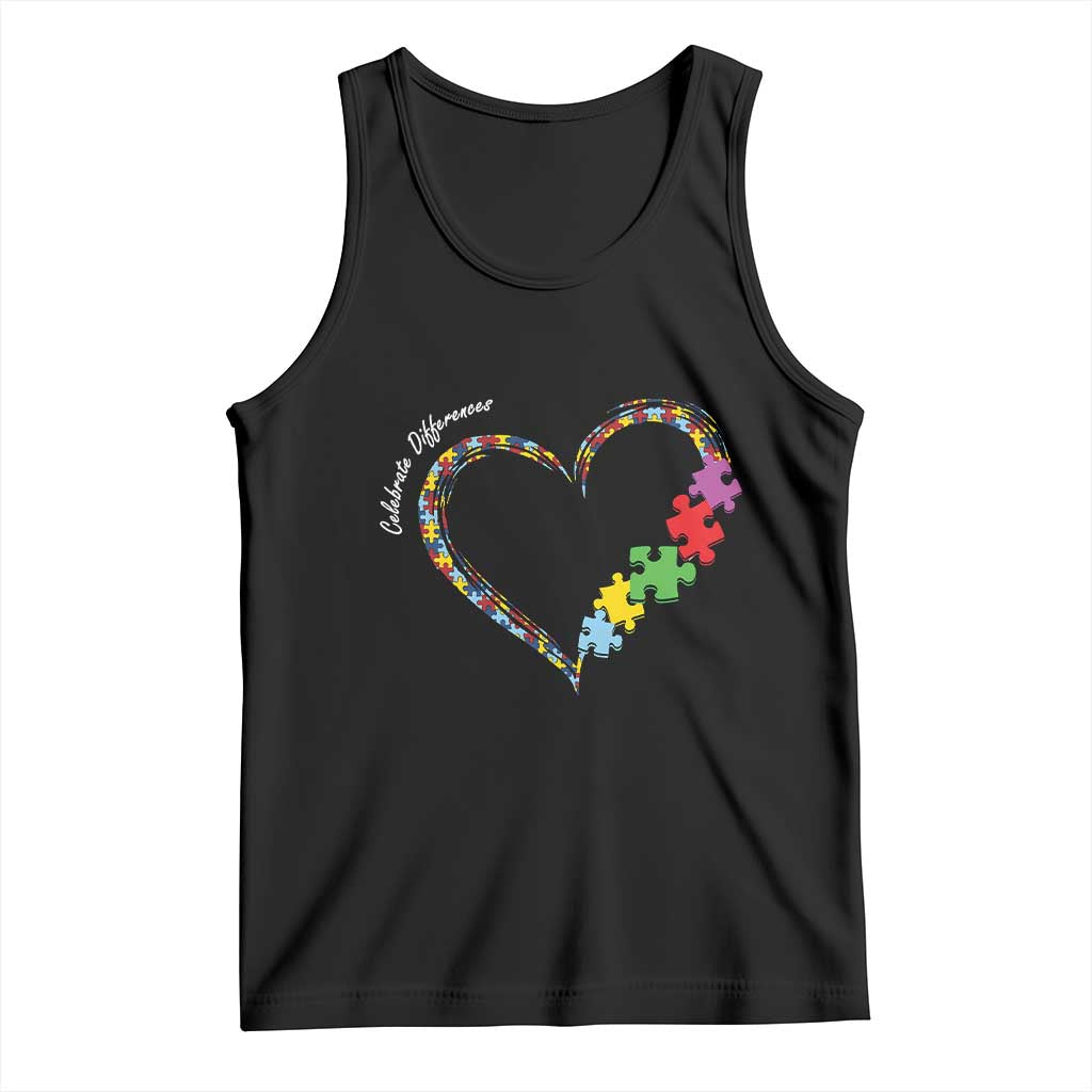 Autism Awareness Celebrate Differences Tank Top Love Heart Puzzle Pieces