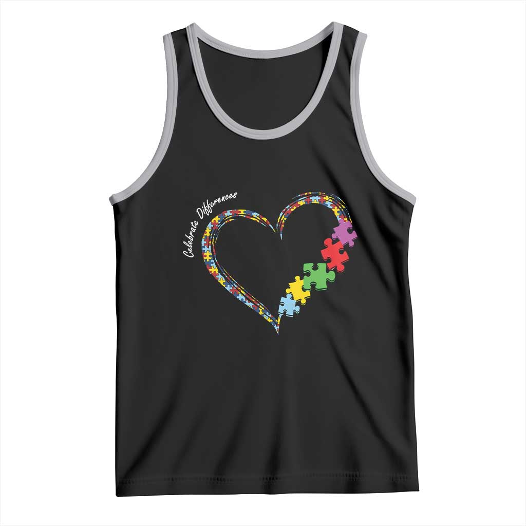 Autism Awareness Celebrate Differences Tank Top Love Heart Puzzle Pieces