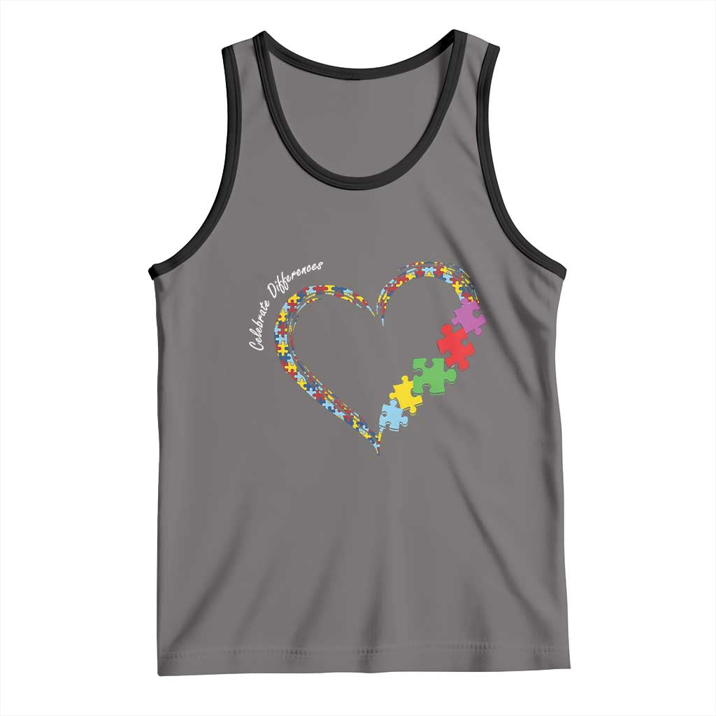 Autism Awareness Celebrate Differences Tank Top Love Heart Puzzle Pieces