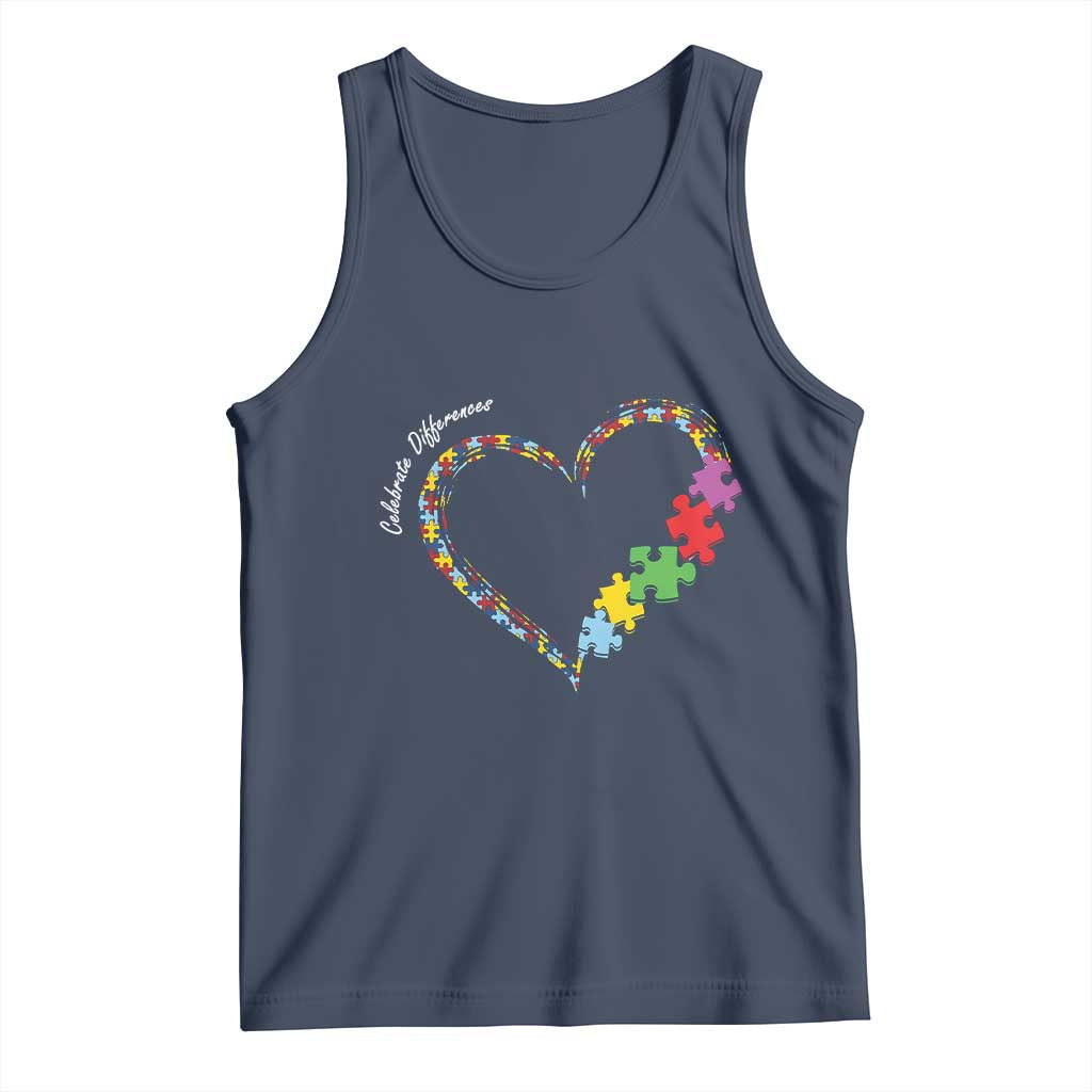 Autism Awareness Celebrate Differences Tank Top Love Heart Puzzle Pieces