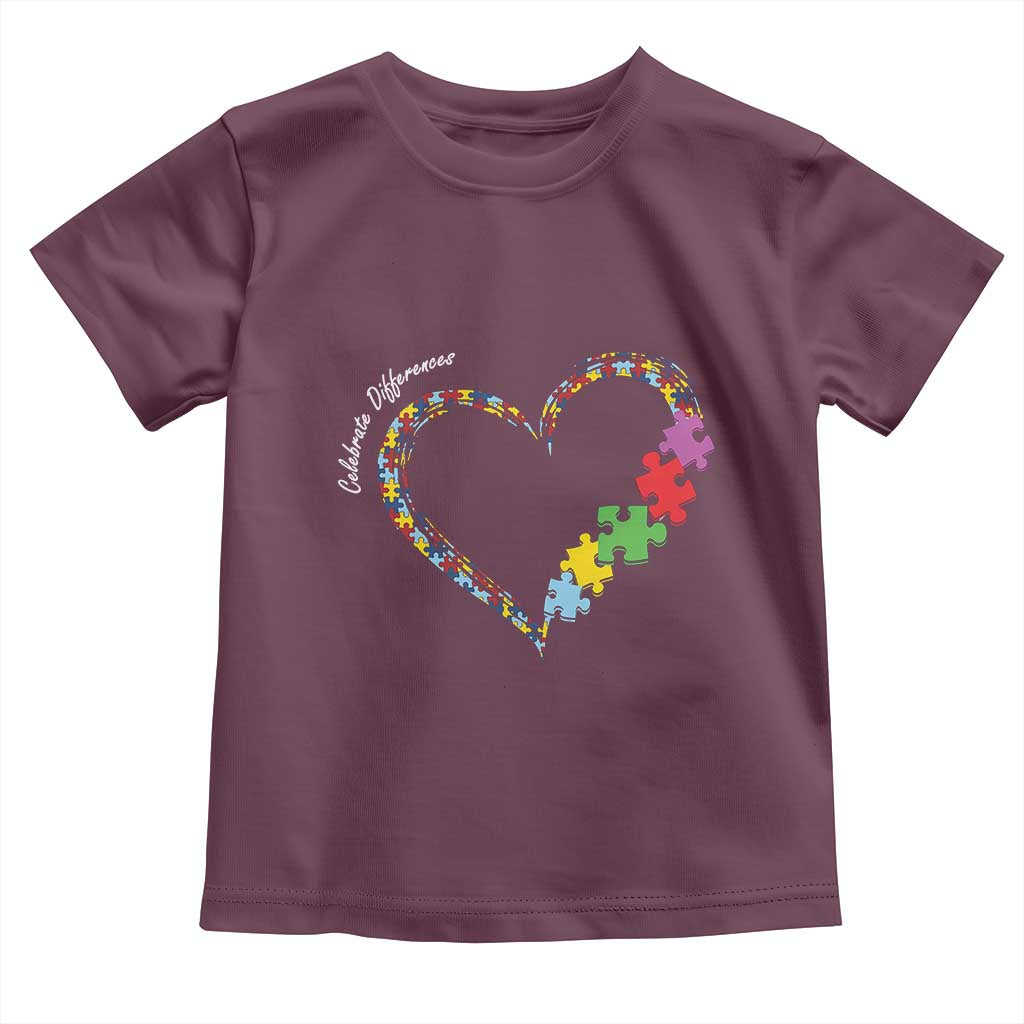 Autism Awareness Celebrate Differences Toddler T Shirt Love Heart Puzzle Pieces