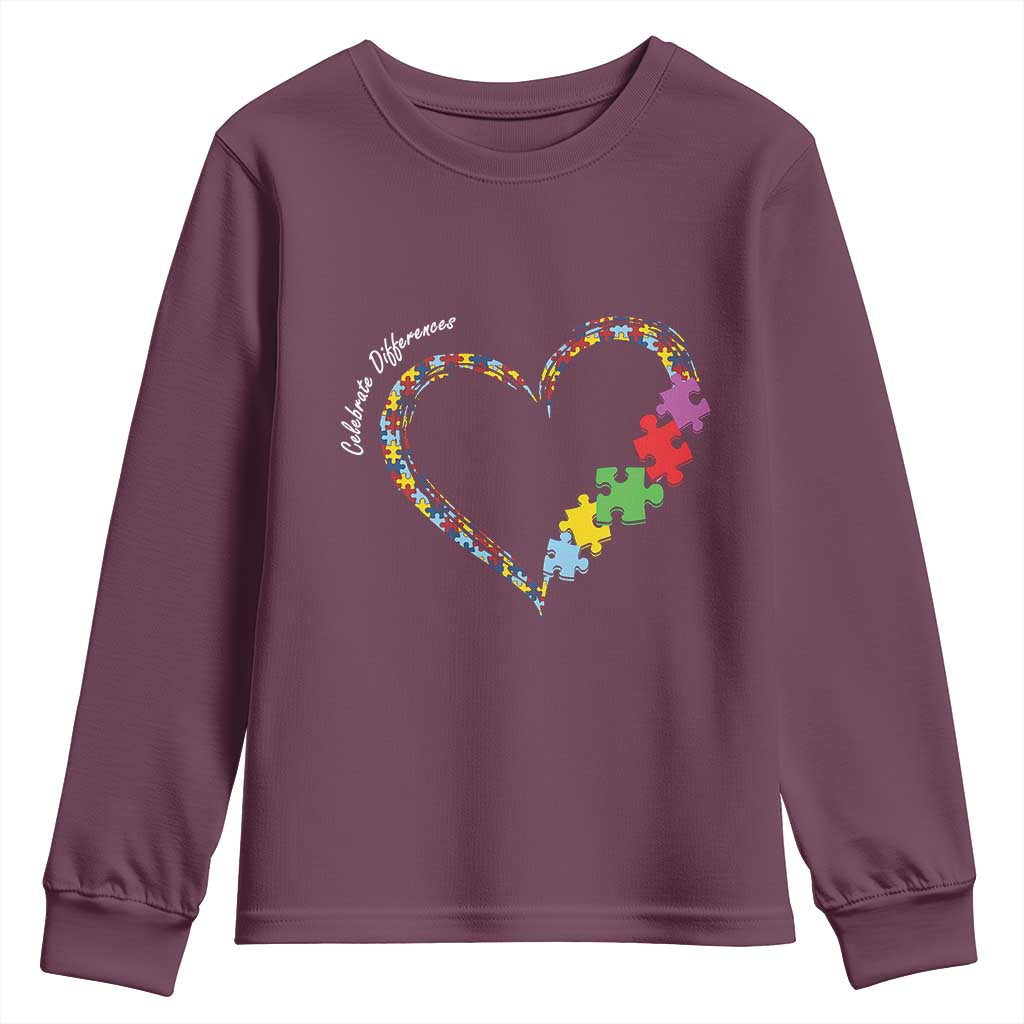 Autism Awareness Celebrate Differences Youth Sweatshirt Love Heart Puzzle Pieces