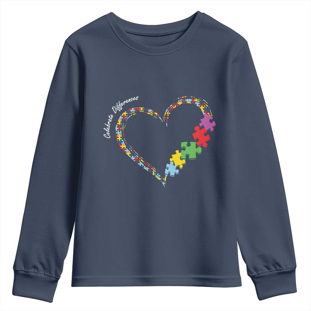 Autism Awareness Celebrate Differences Youth Sweatshirt Love Heart Puzzle Pieces