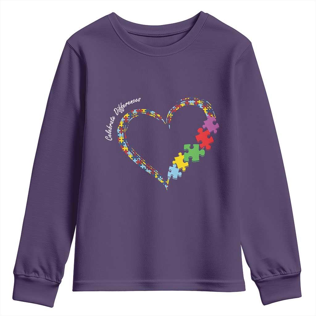 Autism Awareness Celebrate Differences Youth Sweatshirt Love Heart Puzzle Pieces