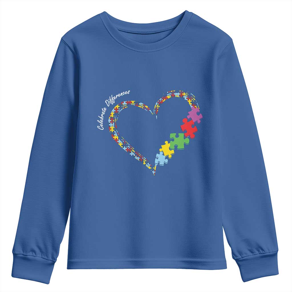 Autism Awareness Celebrate Differences Youth Sweatshirt Love Heart Puzzle Pieces