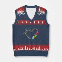 Autism Awareness Accept Understand Love V-Neck Knit Sweater Vest Love Heart Puzzle Pieces