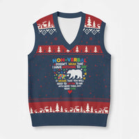 Autism Awareness V-Neck Knit Sweater Vest Non Verbal Doesn't Mean That I Have Nothing To Say Puzzle Bear