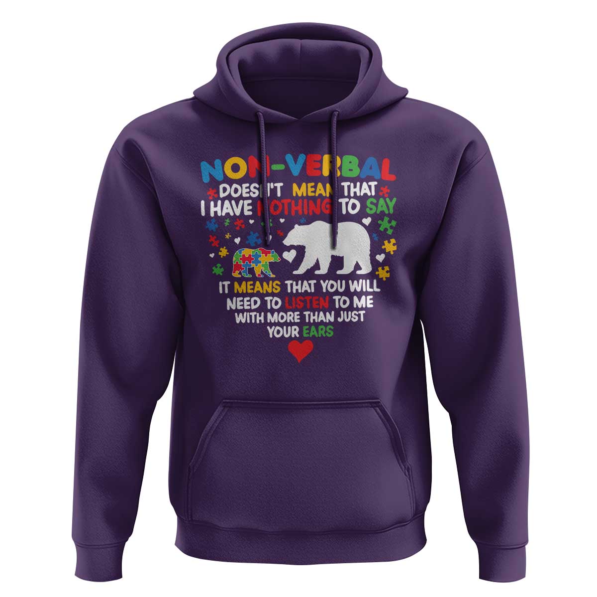 Autism Awareness Hoodie Non Verbal Doesn't Mean That I Have Nothing To Say Puzzle Bear