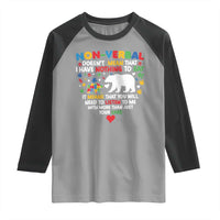 Autism Awareness Raglan Shirt Non Verbal Doesn't Mean That I Have Nothing To Say Puzzle Bear