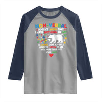 Autism Awareness Raglan Shirt Non Verbal Doesn't Mean That I Have Nothing To Say Puzzle Bear