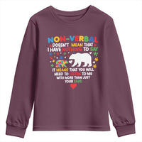 Autism Awareness Youth Sweatshirt Non Verbal Doesn't Mean That I Have Nothing To Say Puzzle Bear