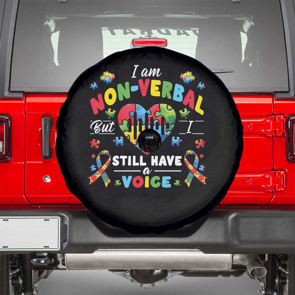 I Am Non Verbal But I Still Have A Voice Autism Awareness Spare Tire Cover Heart Puzzle