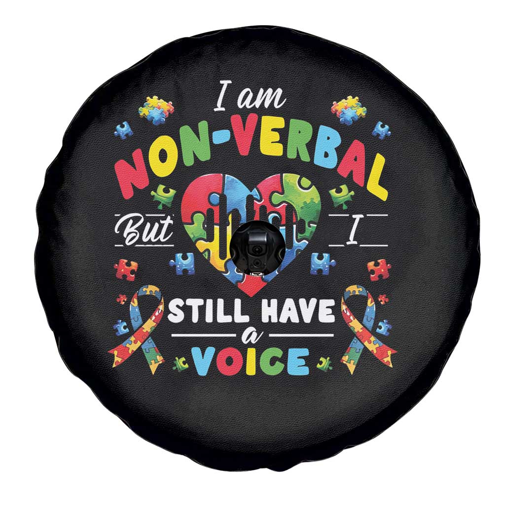 I Am Non Verbal But I Still Have A Voice Autism Awareness Spare Tire Cover Heart Puzzle