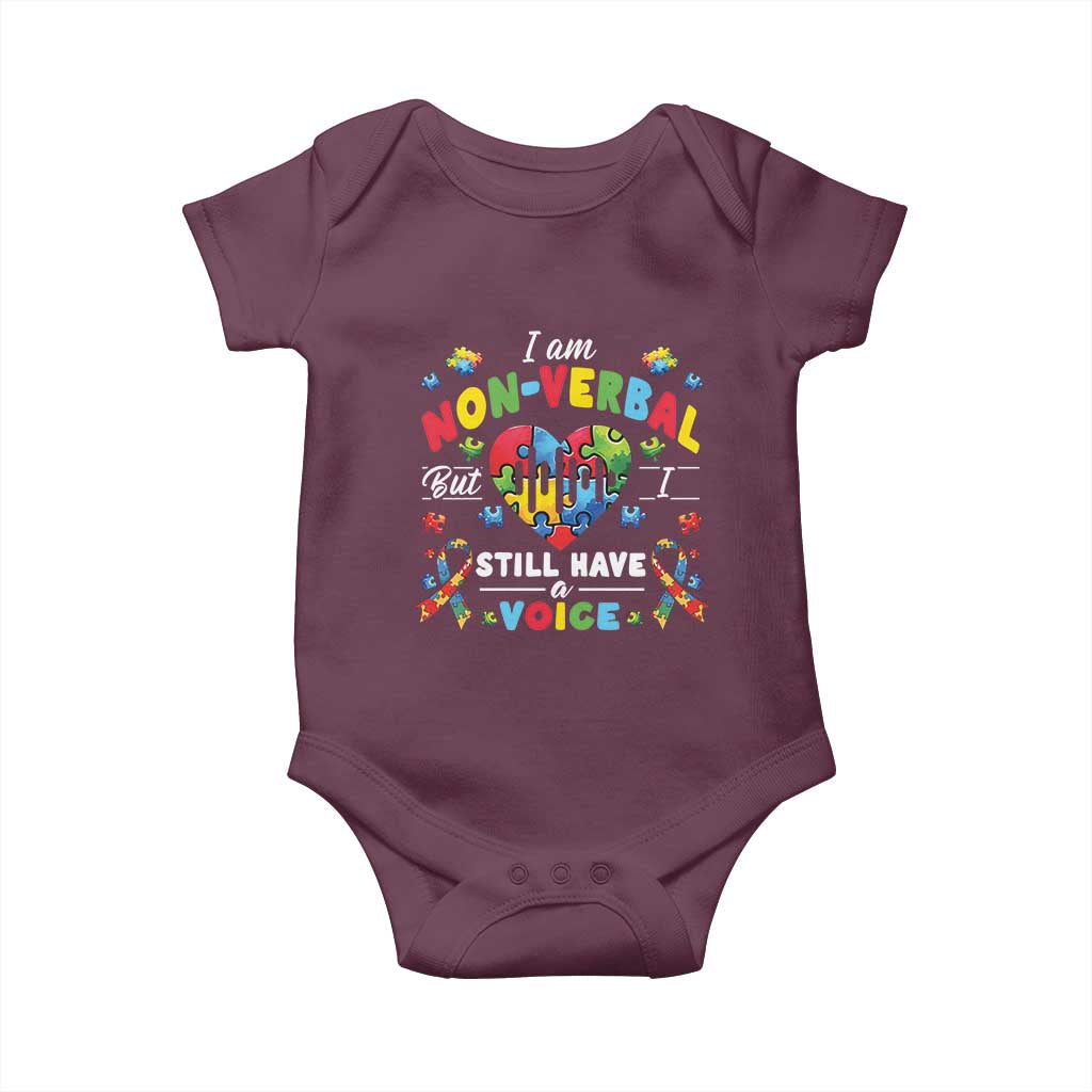 I Am Non Verbal But I Still Have A Voice Autism Awareness Baby Onesie Heart Puzzle