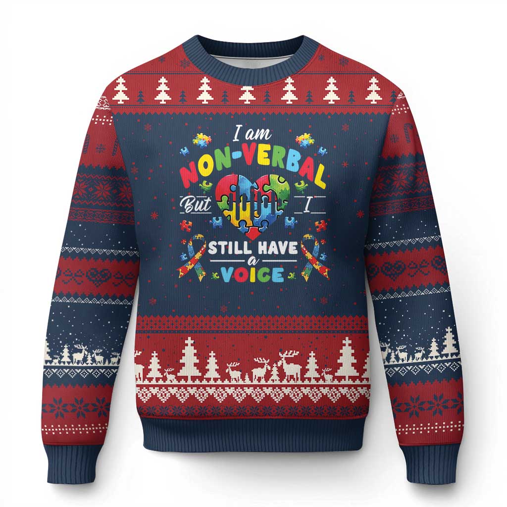 I Am Non Verbal But I Still Have A Voice Autism Awareness Ugly Christmas Sweater Heart Puzzle