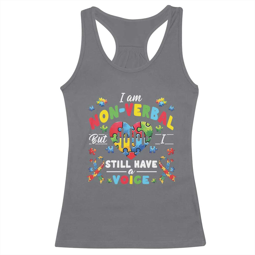 I Am Non Verbal But I Still Have A Voice Autism Awareness Racerback Tank Top Heart Puzzle