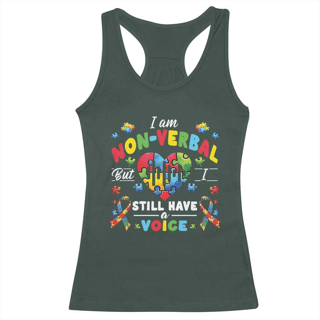 I Am Non Verbal But I Still Have A Voice Autism Awareness Racerback Tank Top Heart Puzzle